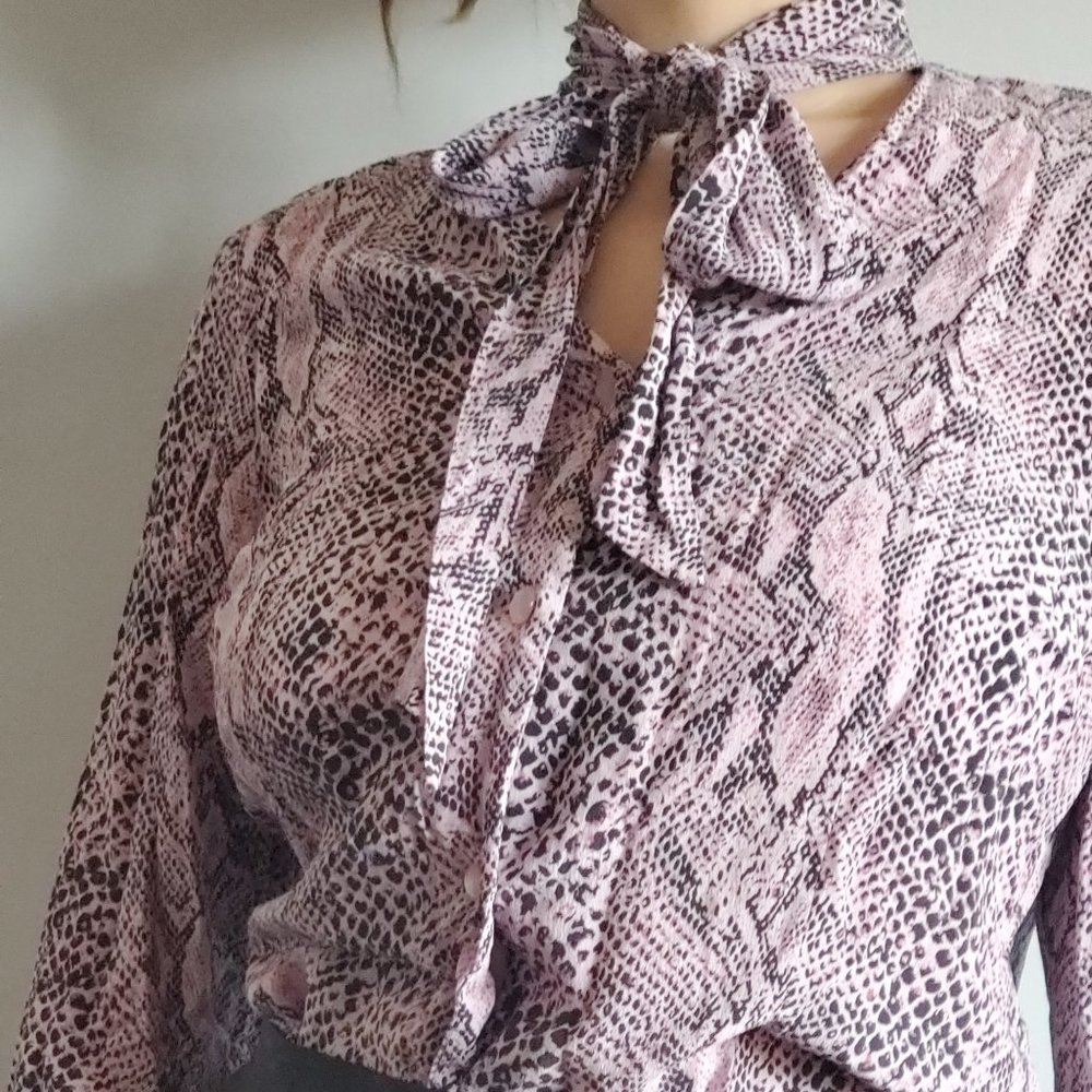 Pink Snake Print 100% Silk Blouse